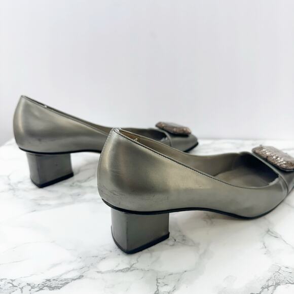 Salvatore Ferragamo Megan Metallic Grey Leather Pumps Size‎ 8 - Picture 4 of 9